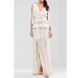 KEEPSAKE THE LABEL Too Close Tiered Ruffles Pleated Gown, Nude, Medium